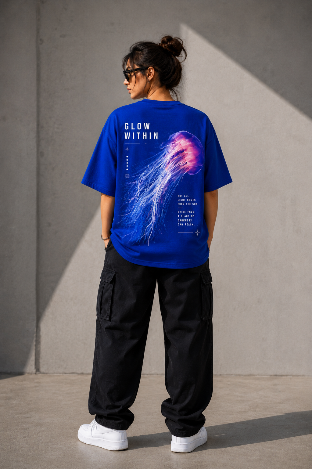 Glow Within – Royal Blue Oversized Graphic T-Shirt