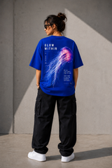Glow Within – Royal Blue Oversized Graphic T-Shirt