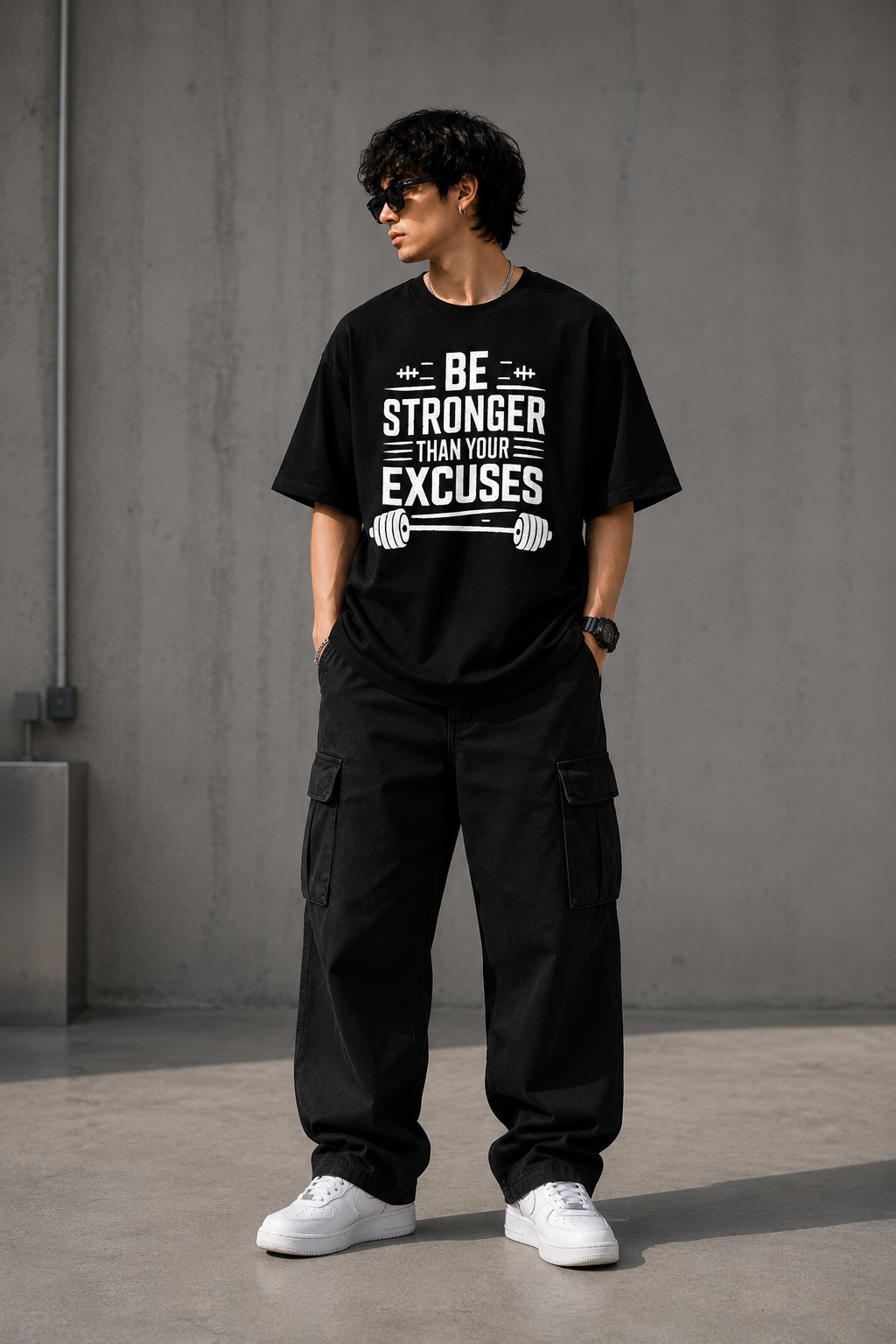 Be Stronger Than Your Excuses™ Oversized Gym T-Shirt – Black