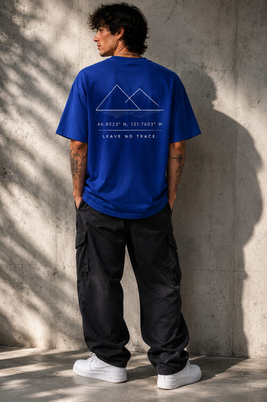 Minimal Mountain Coordinates Back Print T-Shirt