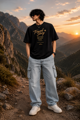 Travel Story Oversized Graphic T-Shirt – Midnight Black